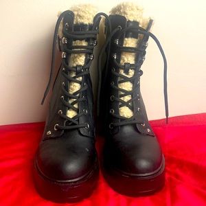 Black Booties with sherpa rim around the ankle